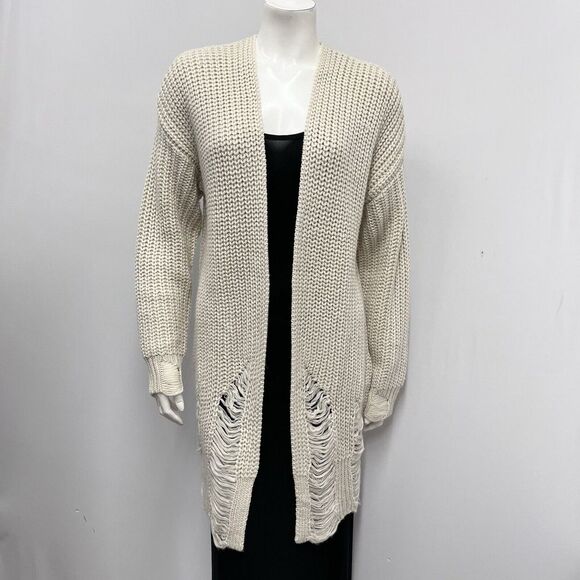 Peyton Jensen Cardigan‎ Duster NWT Deconstructed Tattered Style Khaki Size XS M - Picture 1 of 8